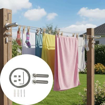 Balcony Mount Retractable Clothesline Non-Perforating Design Stainless Steel Wire  Clothes Drying