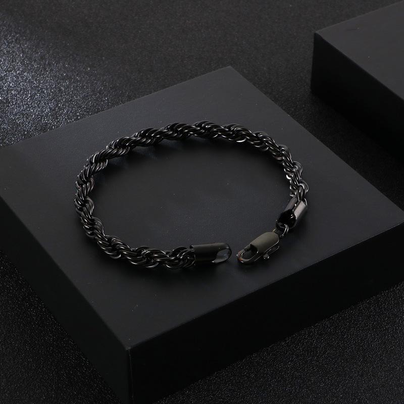 Herren 18k Vergoldetes Gedrehtes Seil Armband, 6mm Edelstahl, Schmuck im Hip-Hop-Stil.