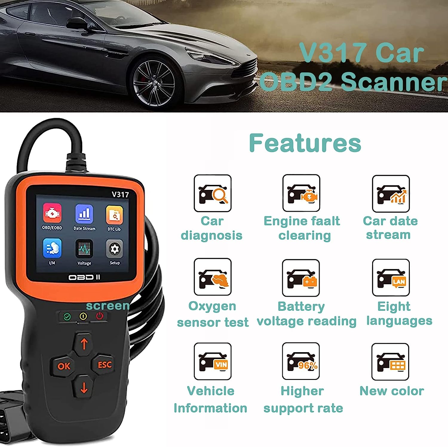 V317 Автомобильный сканер OBD2 Аксессуары для салона автомобиля Считыватель кодов — фото 6