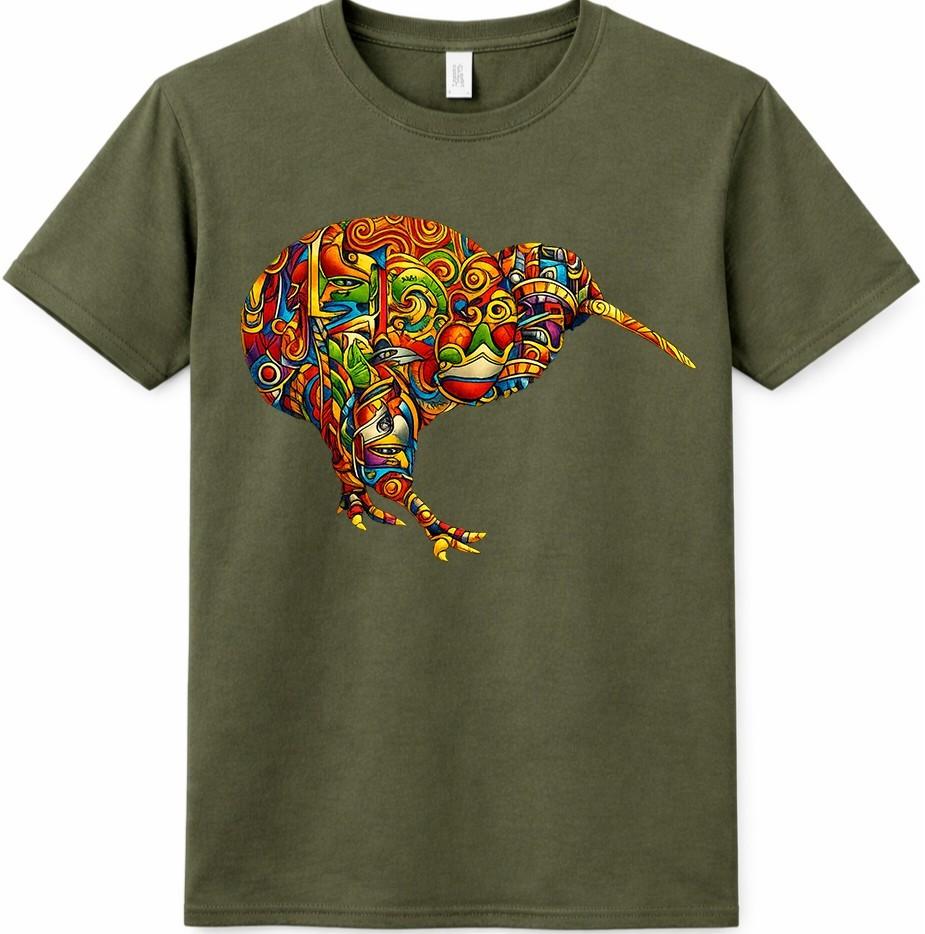 Kiwi Vogel T-shirt Kleurrijk Abstract Dierlijke Kunst Grafisch T-shirt