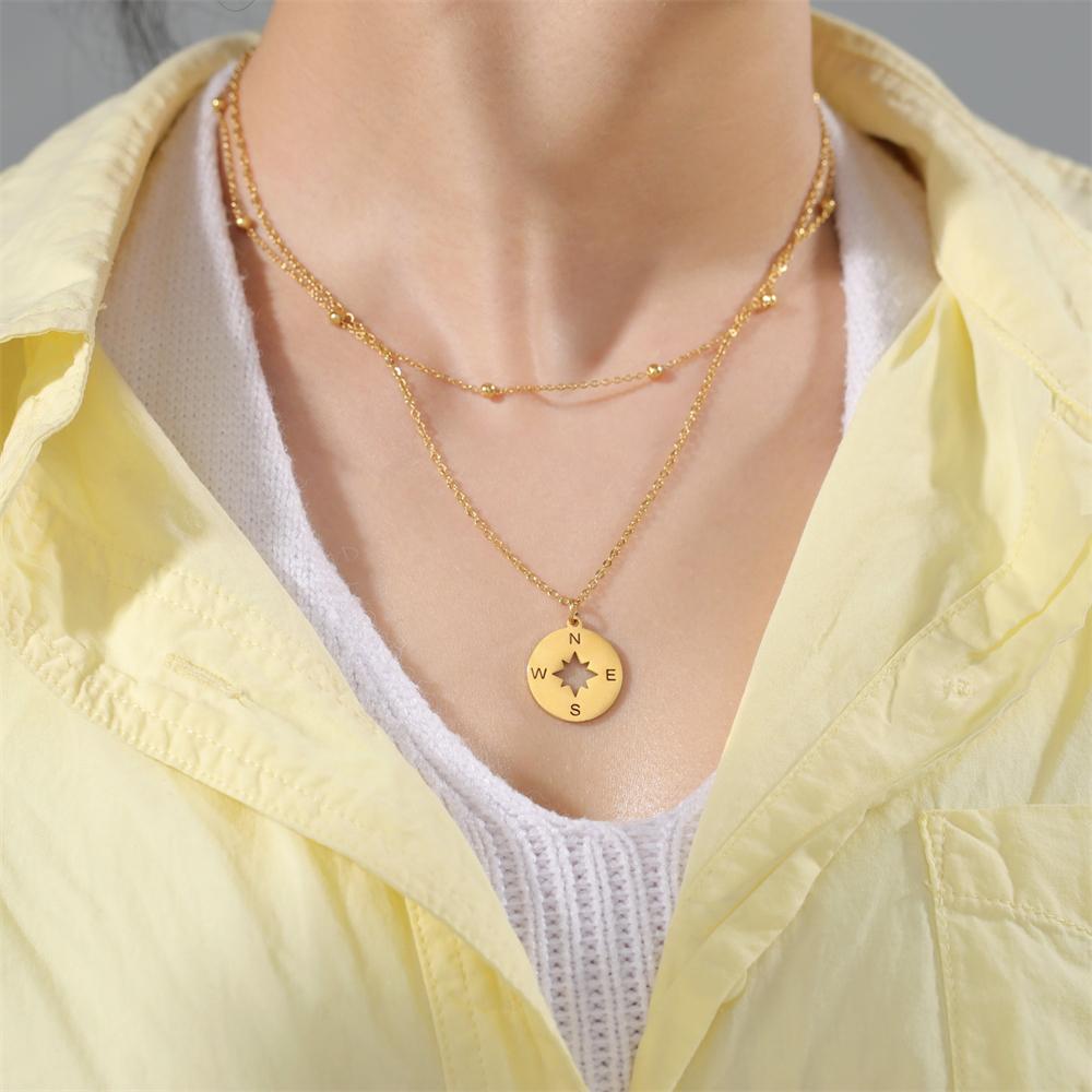 Cazador Round Compass Pendant Necklace Gold Color Stainless Steel Necklaces for Women Men Jewelry 2026 Birthday Gift Wholesale