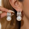 European & American Silver Needle Zirconia 'M' Pearl Earrings - Niche Design, Luxurious High-End Stud Jewelry for Women