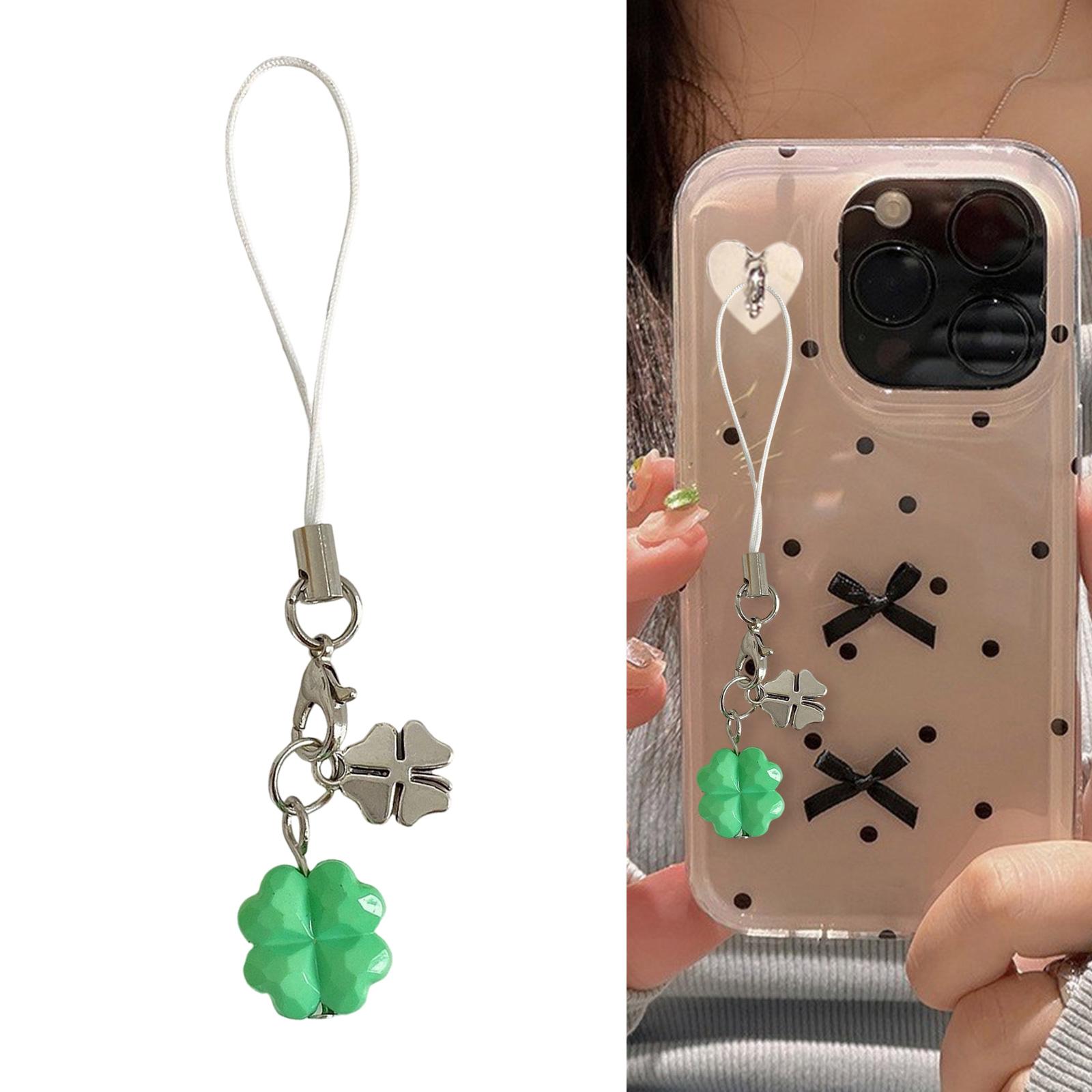 

Sparkling Crystal Four Leaf Clover Keychain Multipurpose Charm Good Luck Phone Lanyard For Phones Bags Accessories синій