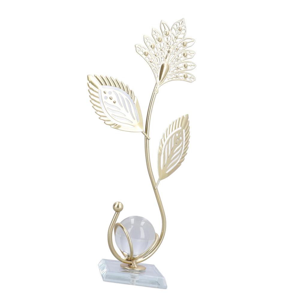 Iron Leaf Crystal Ball Decor Decorative Exquisite Metal Leaf Crystal Ball Ornament Stylish Nordic Desk Decoration for