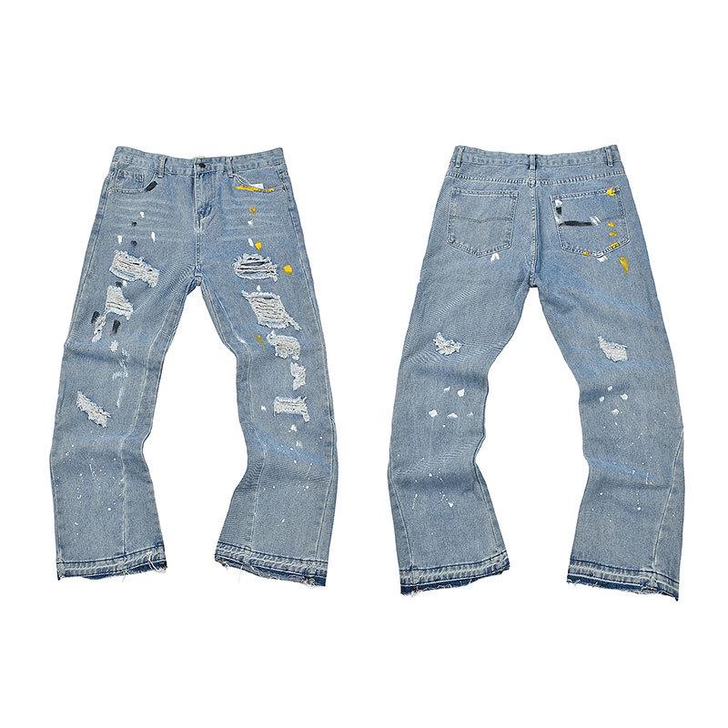 GALLERY DEPT Jeans Acampanados Retro Unisex Patchwork Desgastados con Lavado Salpicado