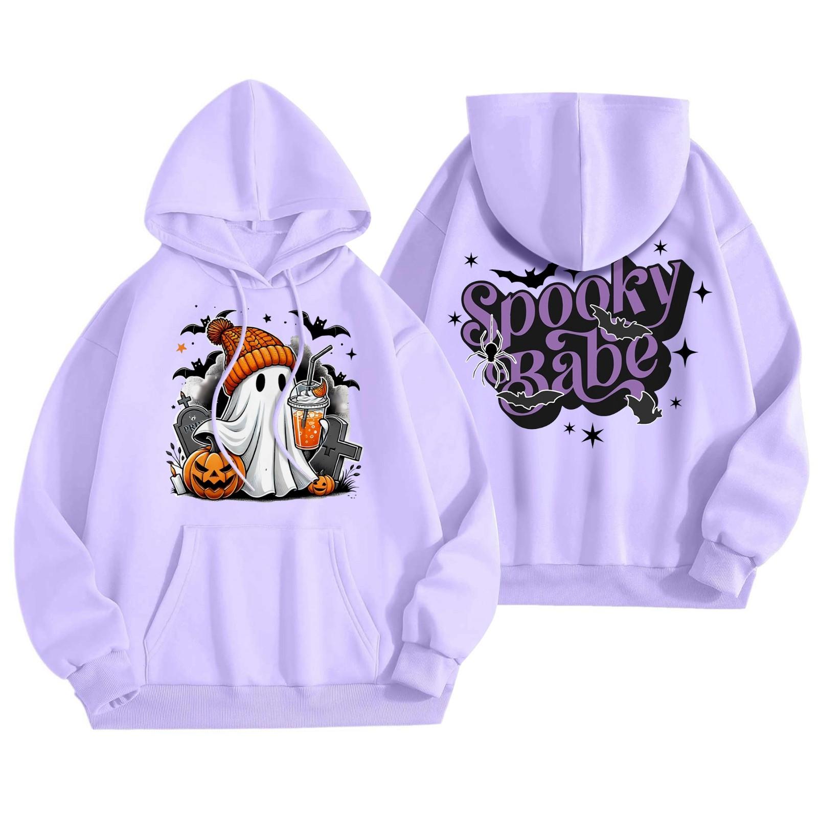 

Женская мода, легкий женский свитер с длинными рукавами и карманами, толстовка с капюшоном на Хэллоуин L