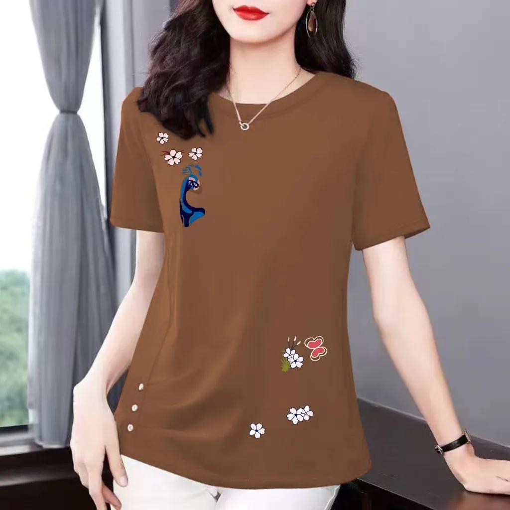 Women's Summer Korean Version Loose Slimming Round Neck Irregular Top Pure Cotton Short Sleeved Slim Fit T-shirt