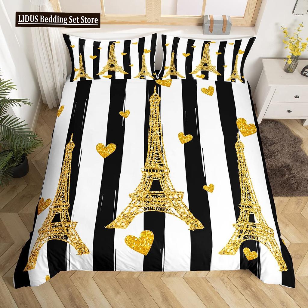 Eiffel Tower Duvet Cover Paris Tower Red Car Bedding French Style Home Decoration Grey Cityscape French Romantic Gift For Women