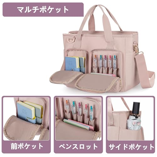 Teamoy Tote Bag, 10 Pockets, A4 Size, D-Ring, and Pen Slot, Large Capacity, Lightweight, Shoulder Bag, Perfect for Commuting, School, or as a Mother's