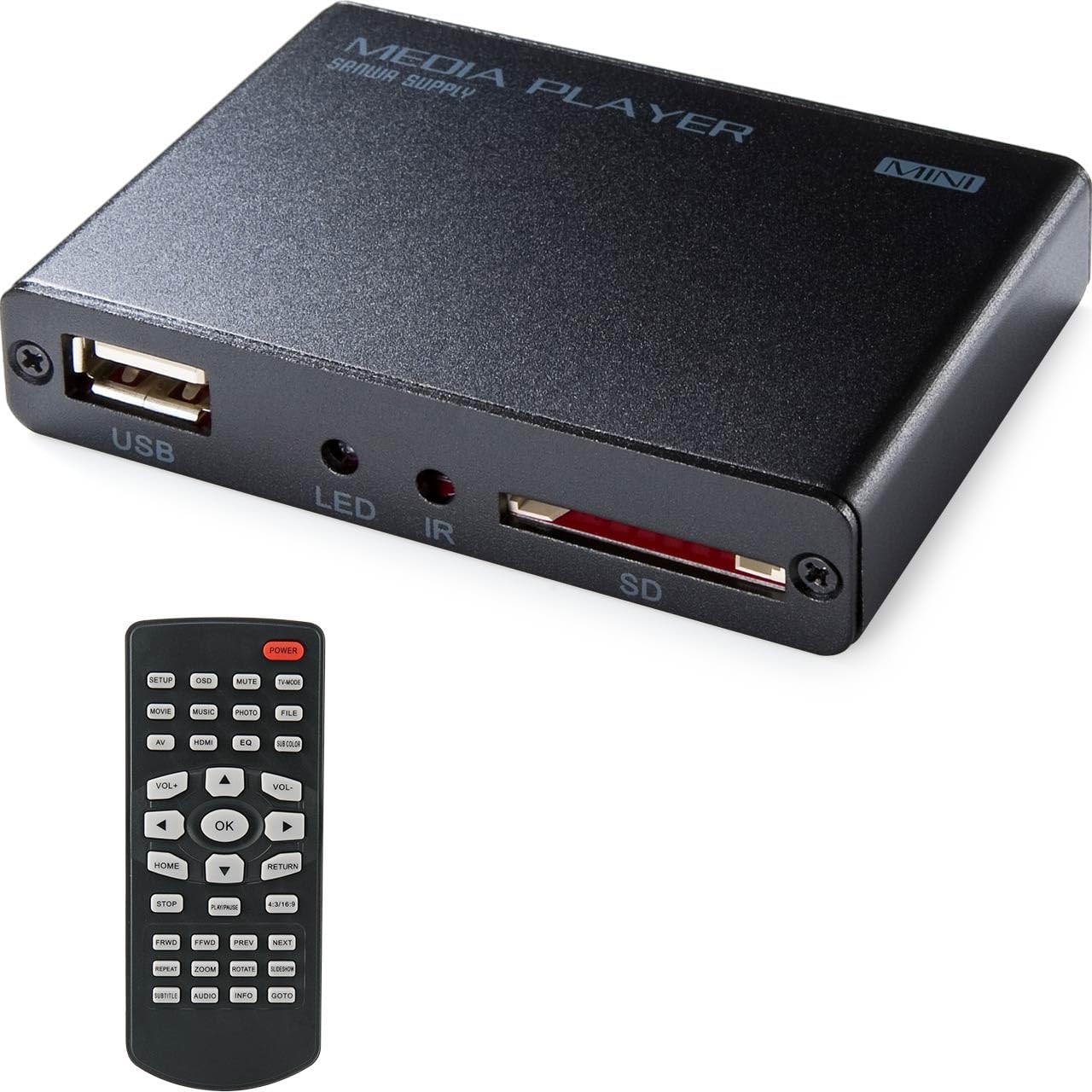 

Sanwa Direct Media Player, HDMI/RCA Output, USB/SD Card Support, MP4 Playback, Autoplay Function, HDMI Cable Included, 400-MEDI020H