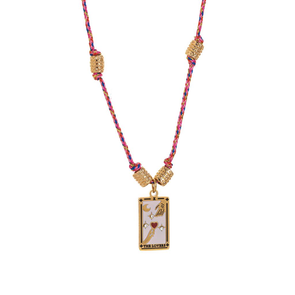 Titanium Steel Gold-Plated Necklace Tarot Card Point Drill Oil Drip Rope Hand-Knotted Popular Fashion Jewelry Women