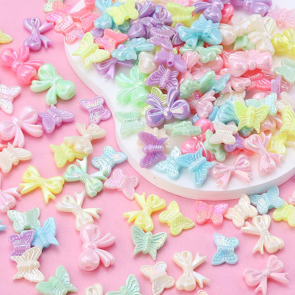 100/200pcs Acrylic Beads Plated Color Butterfly Bow Loose Beads For Jewelry Making DIY Bracelets Necklace Earrings Accessories
