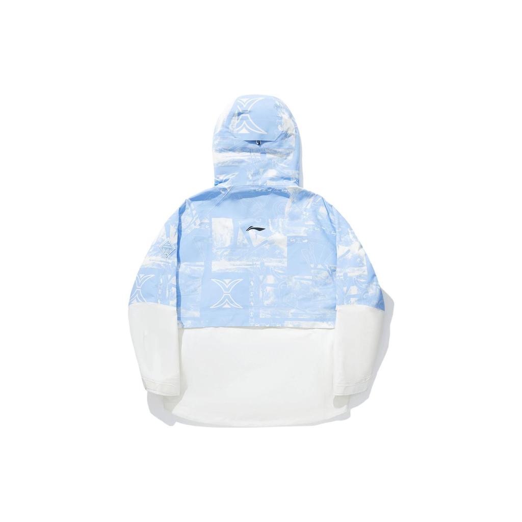 Li Ning Color Block Hooded Jacket Ski Wear Unisex Jackets Aurora-Blue Off-White AHXT009-2
