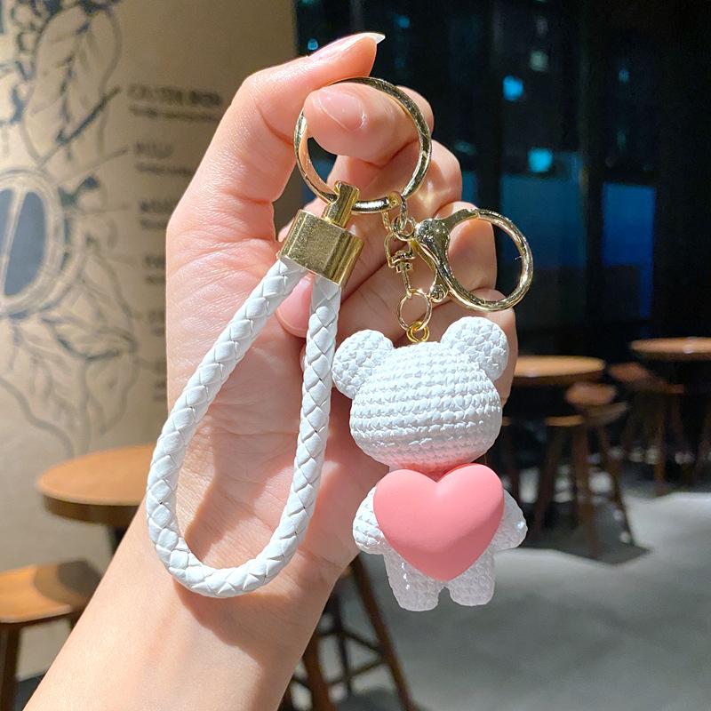 Cartoon Wool Love Woven Bear Pendant Car Key Chain High-End Schoolbag Accessories Couple Keychain