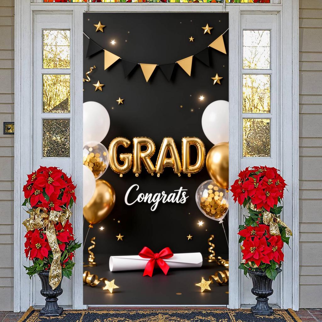 Grad Party Banner Golden Star Ornament Congrats Grad Banner Graduation Banner Graduation Themed Graduation Display