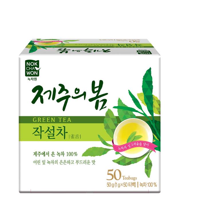 NOKCHAWON Jeju Spring Jakseol Green Tea 50 Tea Bags – Premium Korean Green Tea 1 box