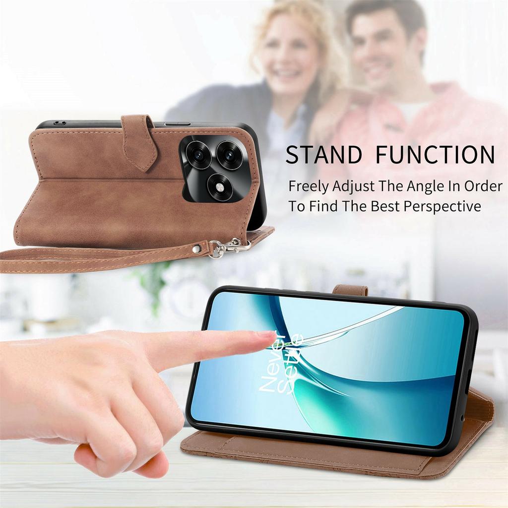 For Honor X5c Plus 4G Zipper Wallet Case with Strap Flower Imprint PU Leather Phone Cover