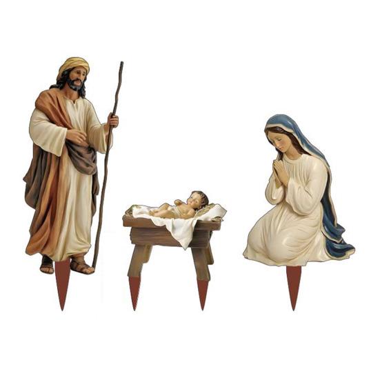 1 Set Wooden Nativity Garden Stakes Christmas Outdoor Joseph Mary Baby Jesus Decorations Holy Family Stakes for Yards Lawns Decor