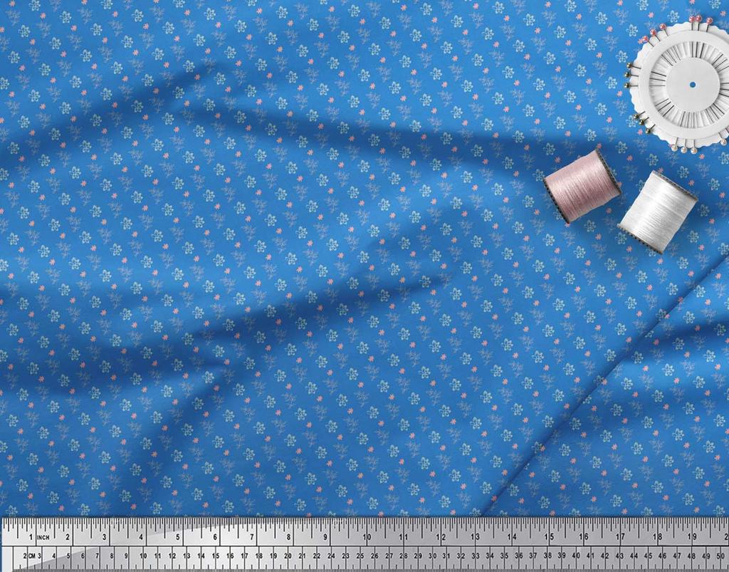 Soimoi Blue Japan Crepe Satin Fabric Leaf Floral Print Sewing Fabric Metre 42 Inch