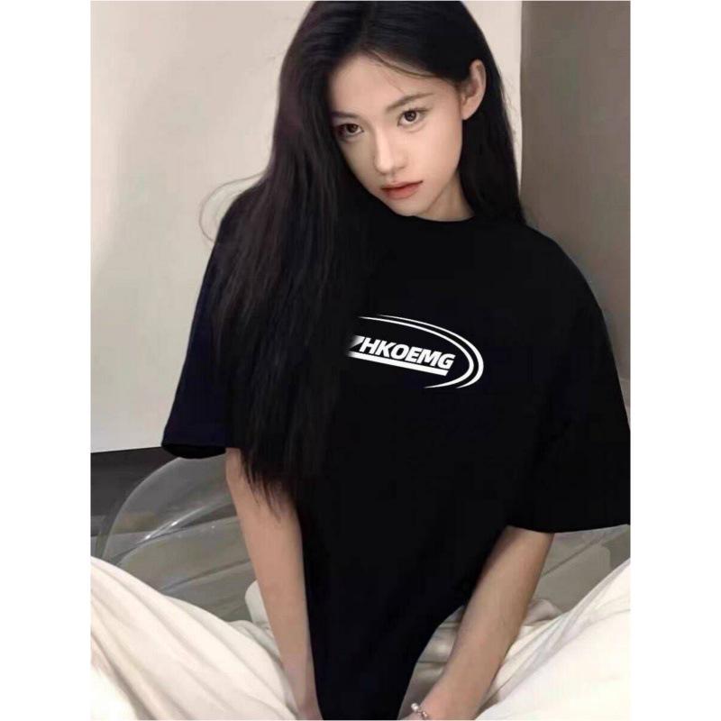 220g Pure Cotton Summer Couple T-Shirt: Loose, Slimming, Casual Print Design, Versatile Short Sleeve for Women