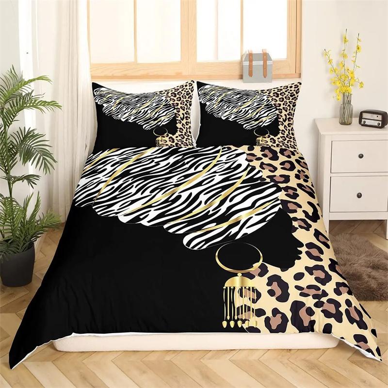 African Woman Bedding Set Vintage Africa Country Comforter Cover for Kids Boys Girls Teens Boho Style Exotic Nation Microfiber