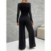 Autumn and Winter Women's Clothing Y2K Slim Long Sleeve Top Wide-leg Trousers Set