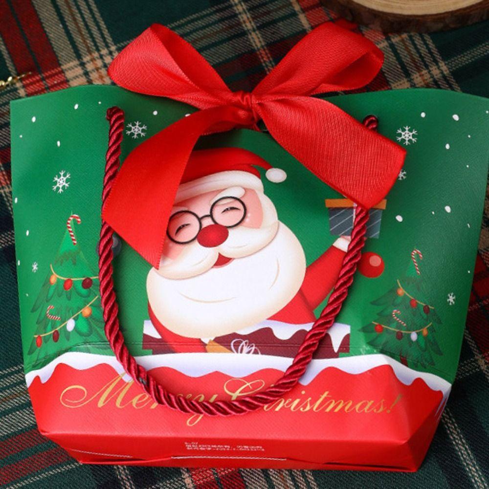 10pcs Cute Christmas Gift Bag Handheld Xmas Eve Packaging Bag Christmas Fruit Packaging Box  Holiday