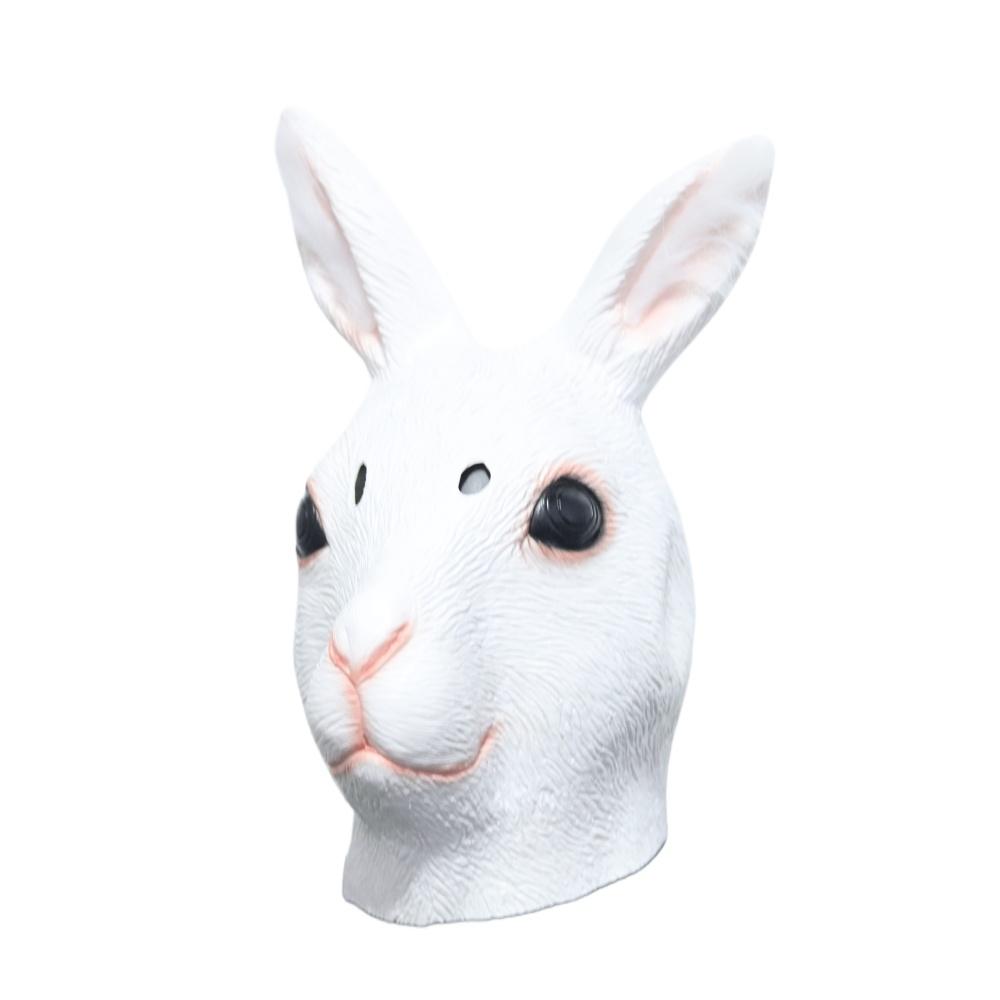 Realistic White Bunny Head Mask, Latex Animal Rabbit Mask for Adult Cosplay, Easter & Halloween Party Costume Props