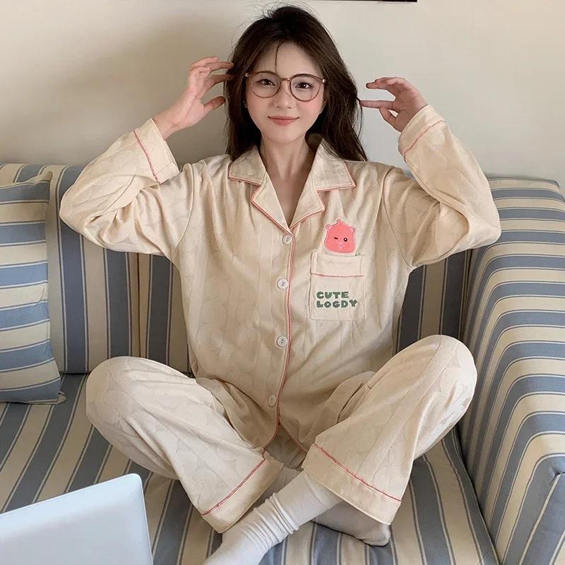 

Пижама осенняя свободная кардиган повседневная с лацканами и длинным рукавом домашняя одежда комплект шелковая женская пижама 2XL жёлтый