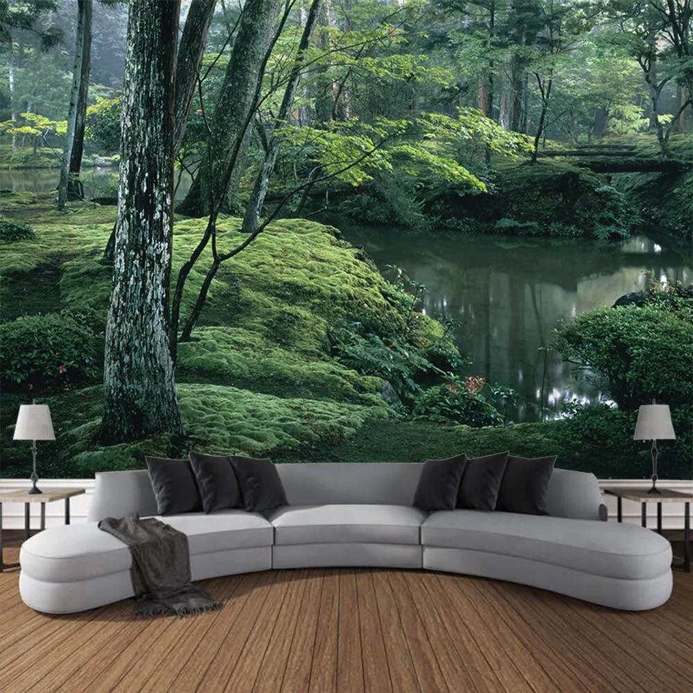 Natural Forest Waterfall Tapestry Bohemian Jungle Wall Hanging Home Art Decoration Living Room Bedroom Background Poster