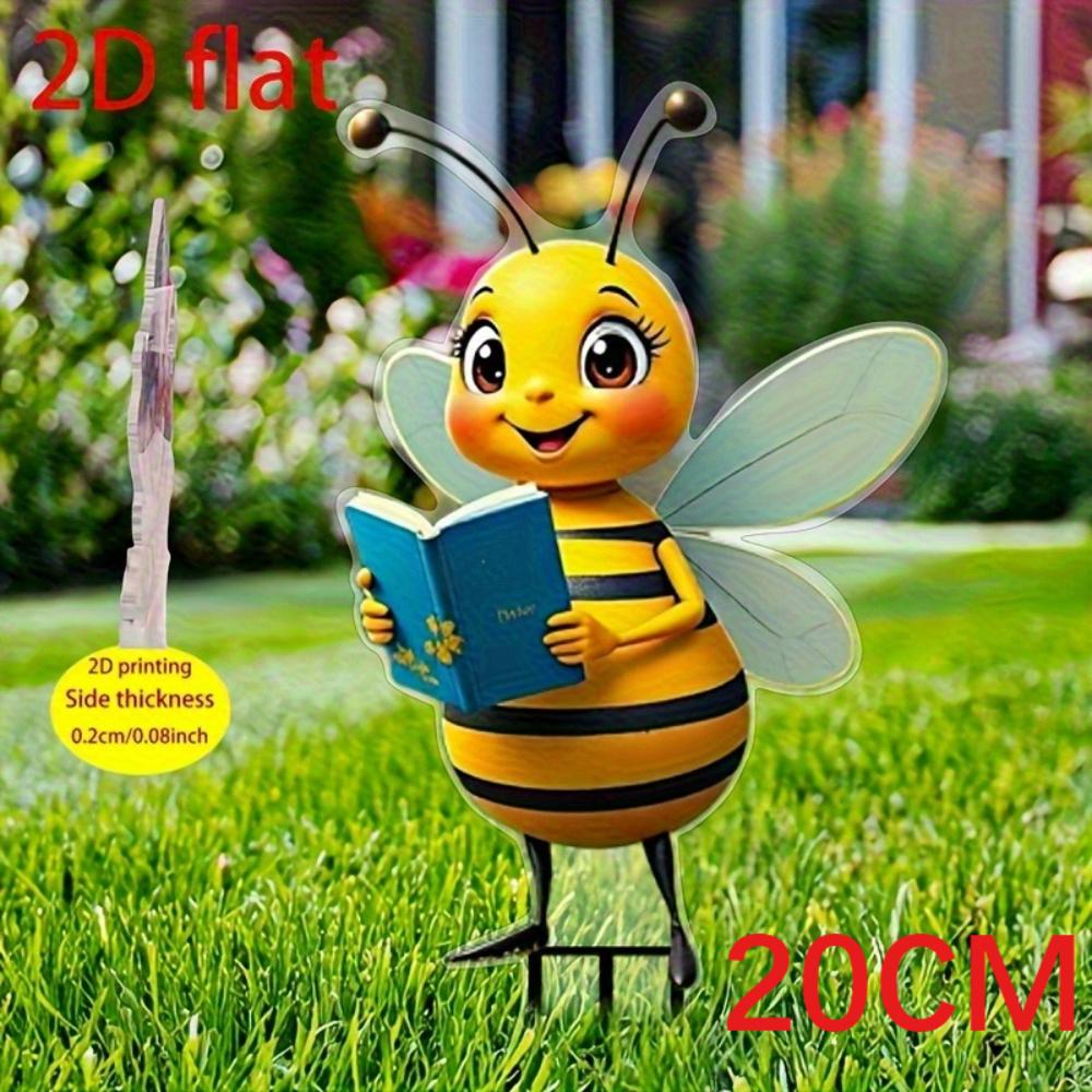 

Плоские 2D акриловые милые пчелки для чтения, садовые декоративные колышки, подходят для цветочных горшков, патио, садов, и водонепроницаемое уличное украшение для земли Acrylic fiber