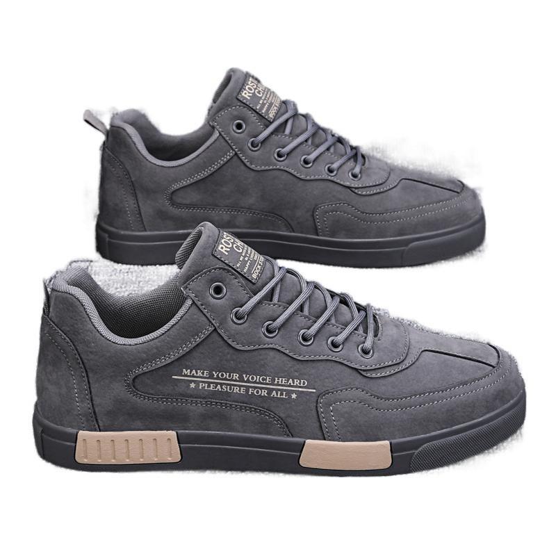 

Осенне-зимняя мужская обувь из флиса, теплая, большого размера, хлопковая обувь, корейская версия, модные, универсальные туфли на плоской подошве, нескользящие, водонепроницаемые, маленькие кожаные туфли 45 серый