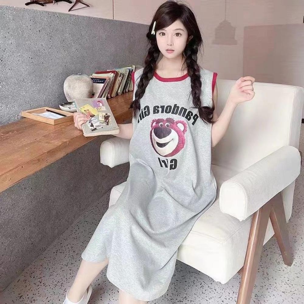 

Летняя тонкая ночная сорочка-майка большого размера свободного кроя, новая, без рукавов, с мультяшным принтом, средней длины, домашняя одежда для ношения на улице XL