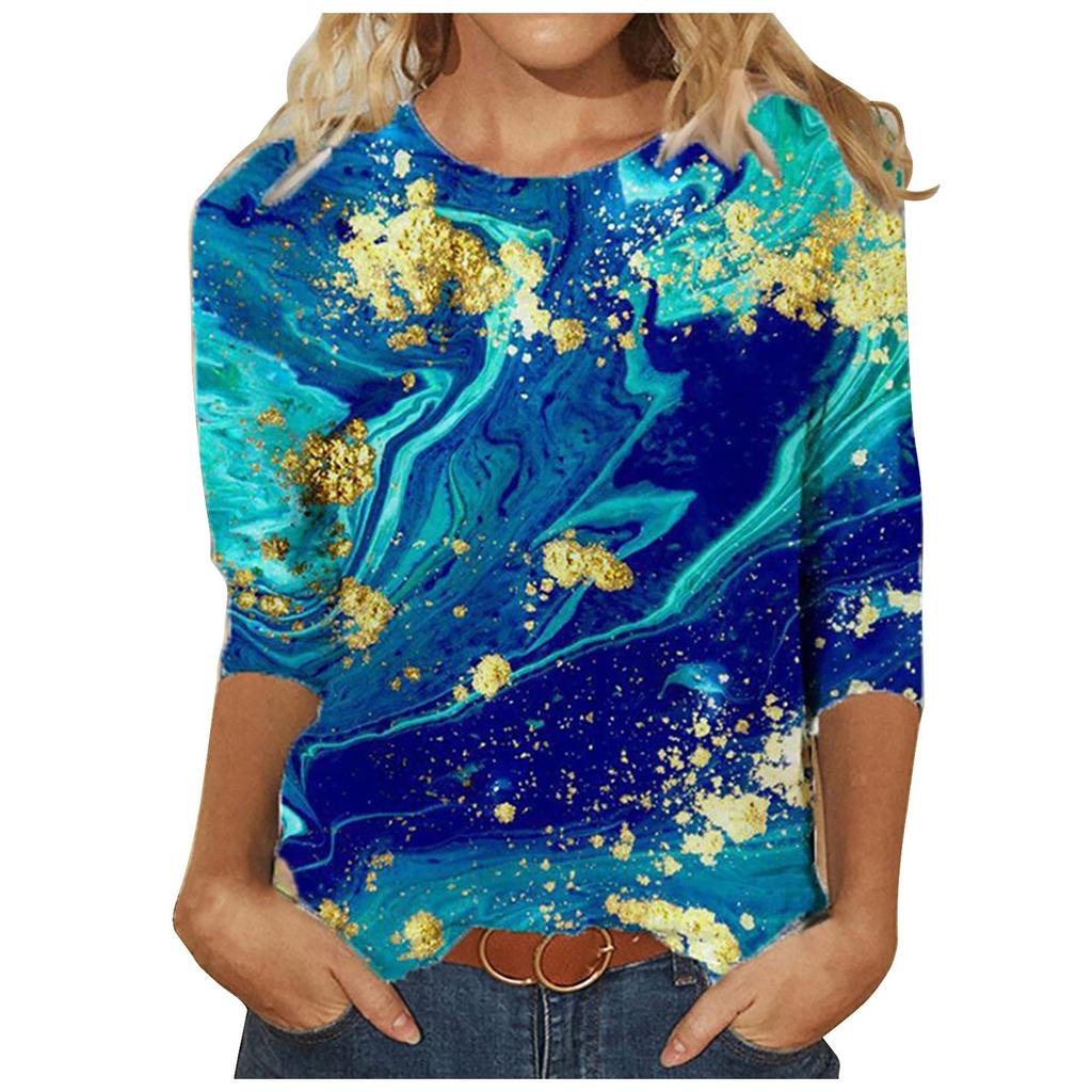 Women's  Casual Fashion Round Neck Print Long Sleeve Pullover T-shirt Tops
