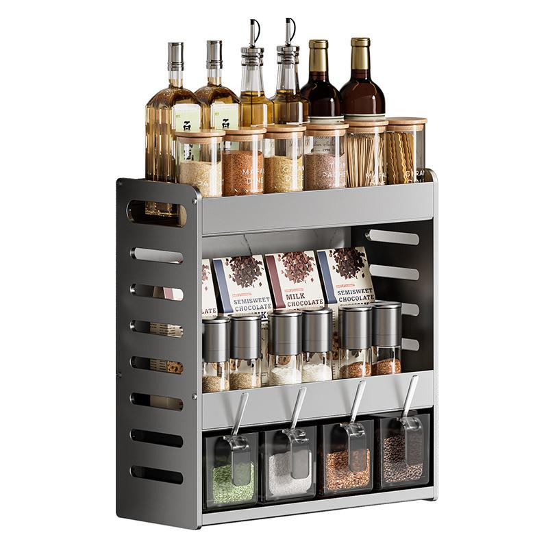 Kitchen Shelf No-Punch Multi-Layer Countertop Wall-Mounted Spice Bottle & Jar Organiser