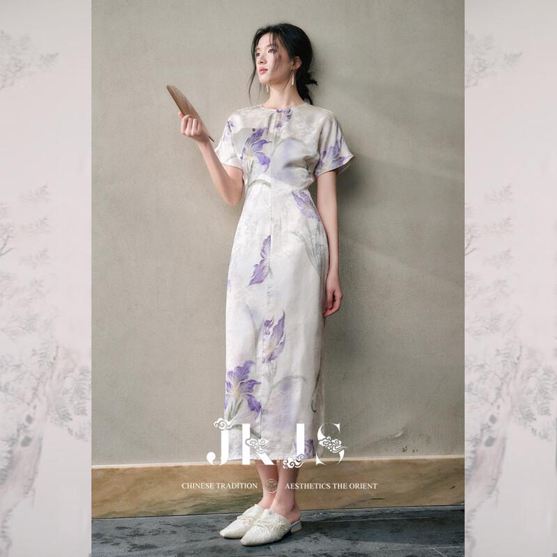 JK&JS Iris Floral Viscose Cheongsam-Style Long Dress