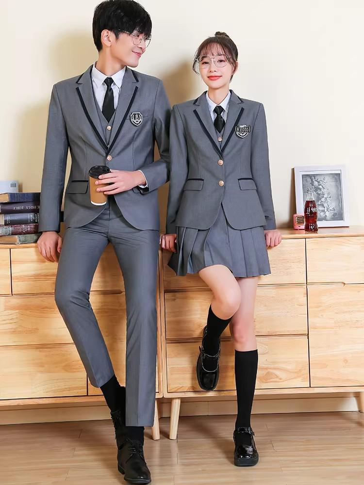 Unisex College-Style JK Uniform: Pleated Skirt & Suit Set