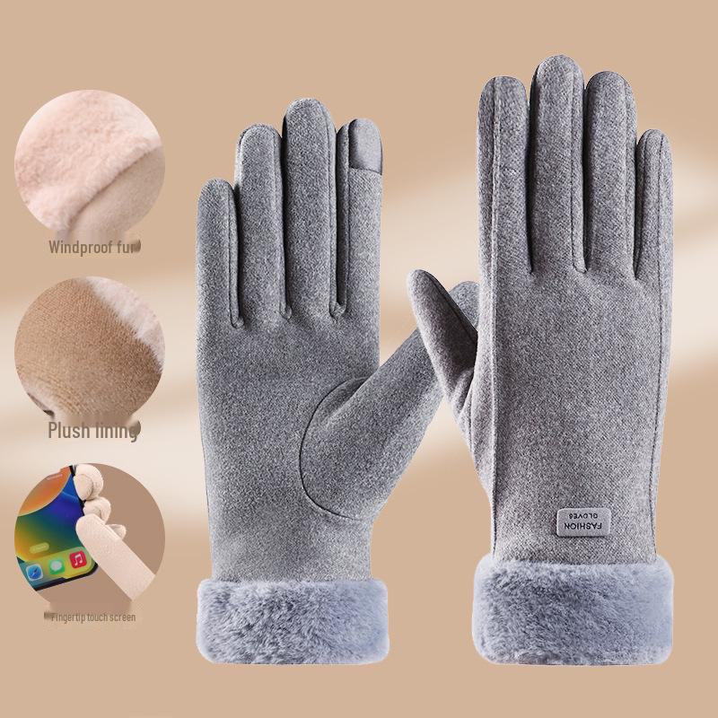 Women's Winter Touchscreen Velvet Gloves - Windproof, Fur-Lined, Ideal for Outdoor Activities and Cycling.