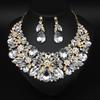 Exaggerated Crystal Flower Jewelry Set Bridal Necklace Earrings Wedding Party Dress Decoration Accessories