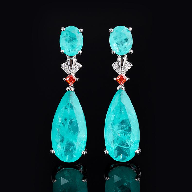 Hot Internet Celebrity Retro Paraiba Earrings Dinner Emerald Water Droplet Exaggerated