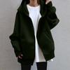 Spring and Autumn Four Seasons Women's Casual Loose Long Sleeve Zip-up Hoodie with Long Lining Coat
