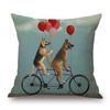 Dogs On Bicycle Art Cushion Cover Poodle Bulldog German Shepherd Golden Retriever Dachshunds Labrador Print Linen Pillow Case
