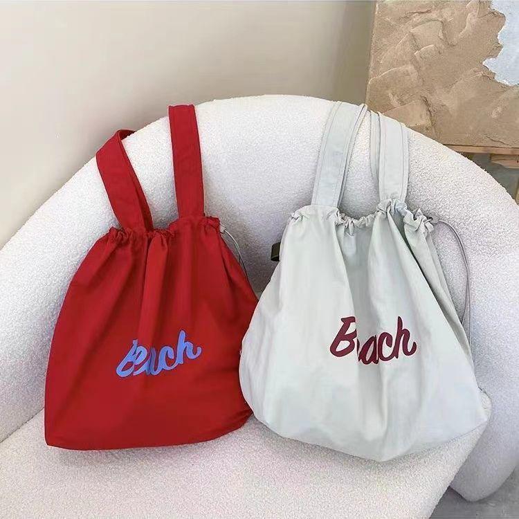 Korean-Style Canvas Tote: 2024 Large-Capacity, Single-Shoulder Drawstring Bag