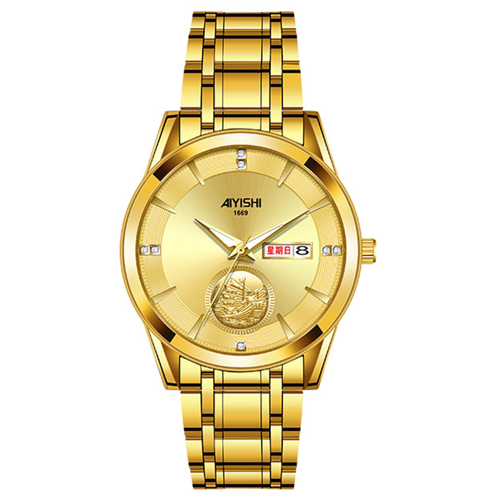 

Модные мужские кварцевые наручные часы, классические кварцевые деловые часы с круглым циферблатом, повседневные кварцевые часы для мужчин, повседневная одежда золотой