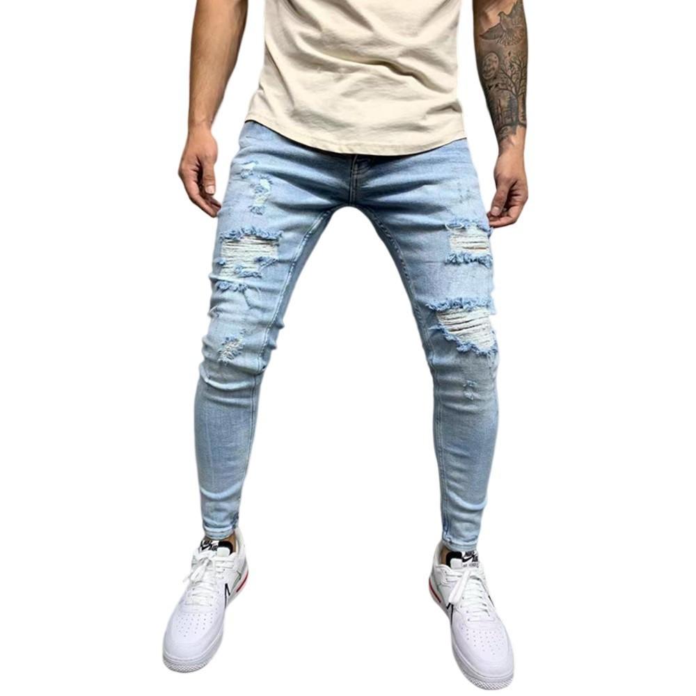 Přímý prodej Trendy prané džíny Pánské roztrhané Street Ruffian Pěkné kalhoty
