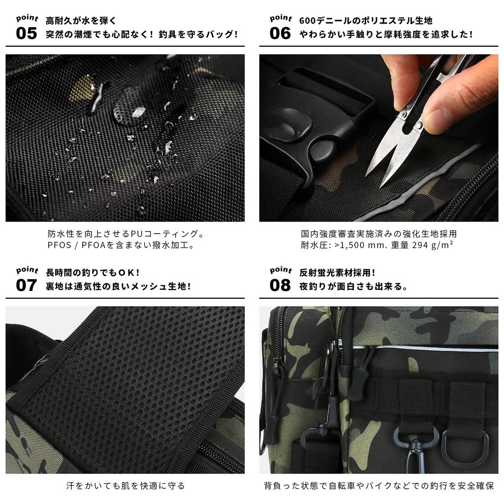 HAKAWAFLY 5-Way Fishing Bag with Two Rod Straps and Five Carabiners, Waterproof Fishing Tackle Bag, Multifunctional, Large Capacity, Run and Gun Bag