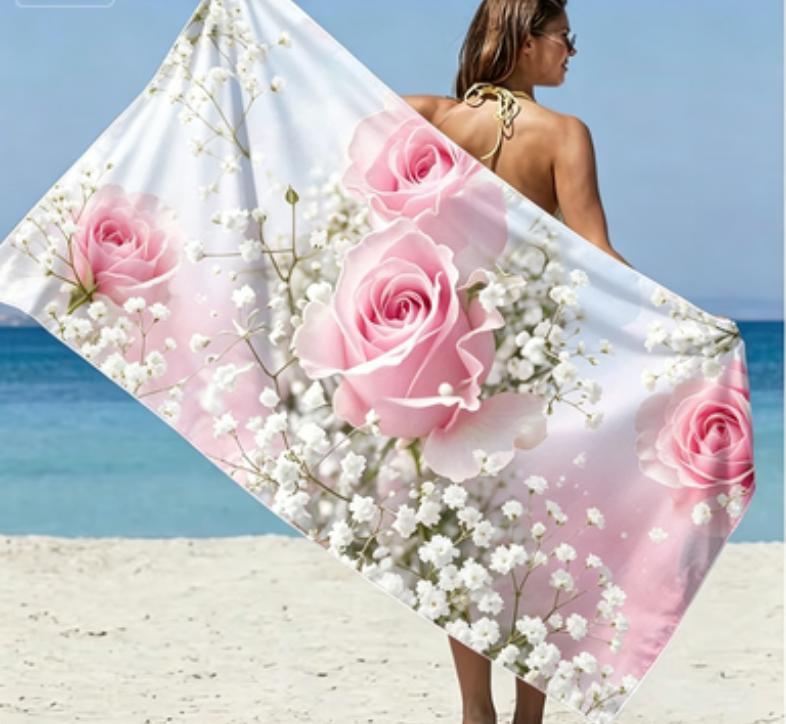 Floral Print Beach Towel Microfiber Large Sand Free Quick Dry Assorted Sunflower Rose Hibiscus Pink Rose Designs Soft Absorbent