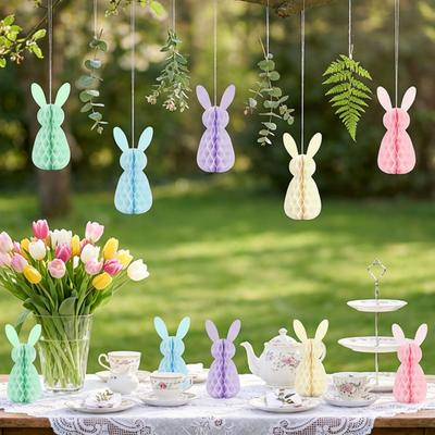 Yousheng 5 Pcs Easter Bunny Honeycomb Centerpiece 3D Paper Rabbit Ornament Spring Easter Party Table Decoration for Home Office Kitchen Decor