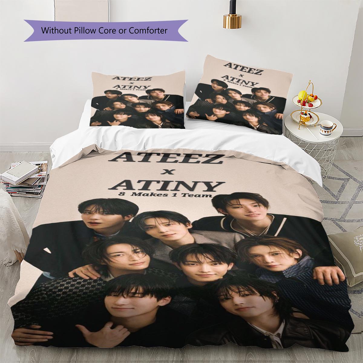 

ATEEZ Узорный Комплект Постельного Белья Одеяло Покрывало Наволочка Домашний Декор Подарок (1 пододеяльник + 2 наволочки, без наполнителя) 135x200cm