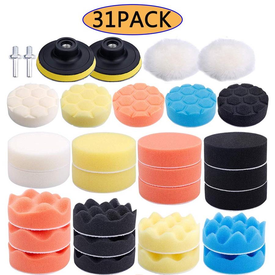 31Pcs Sponge Polishing Waxing Buffing Pad Kit Compound Auto Car W/ Drill Adapter